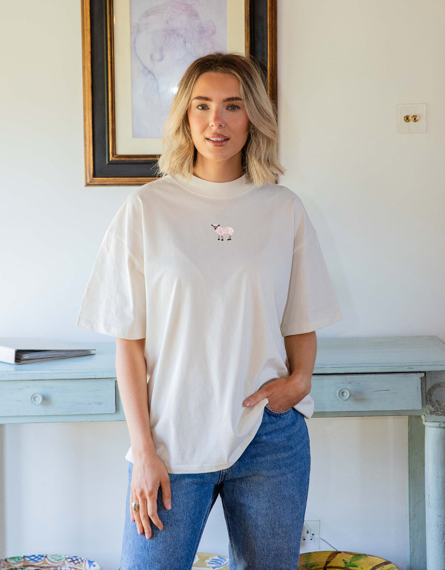 Sheep Embroidered Unisex Oversized Tee