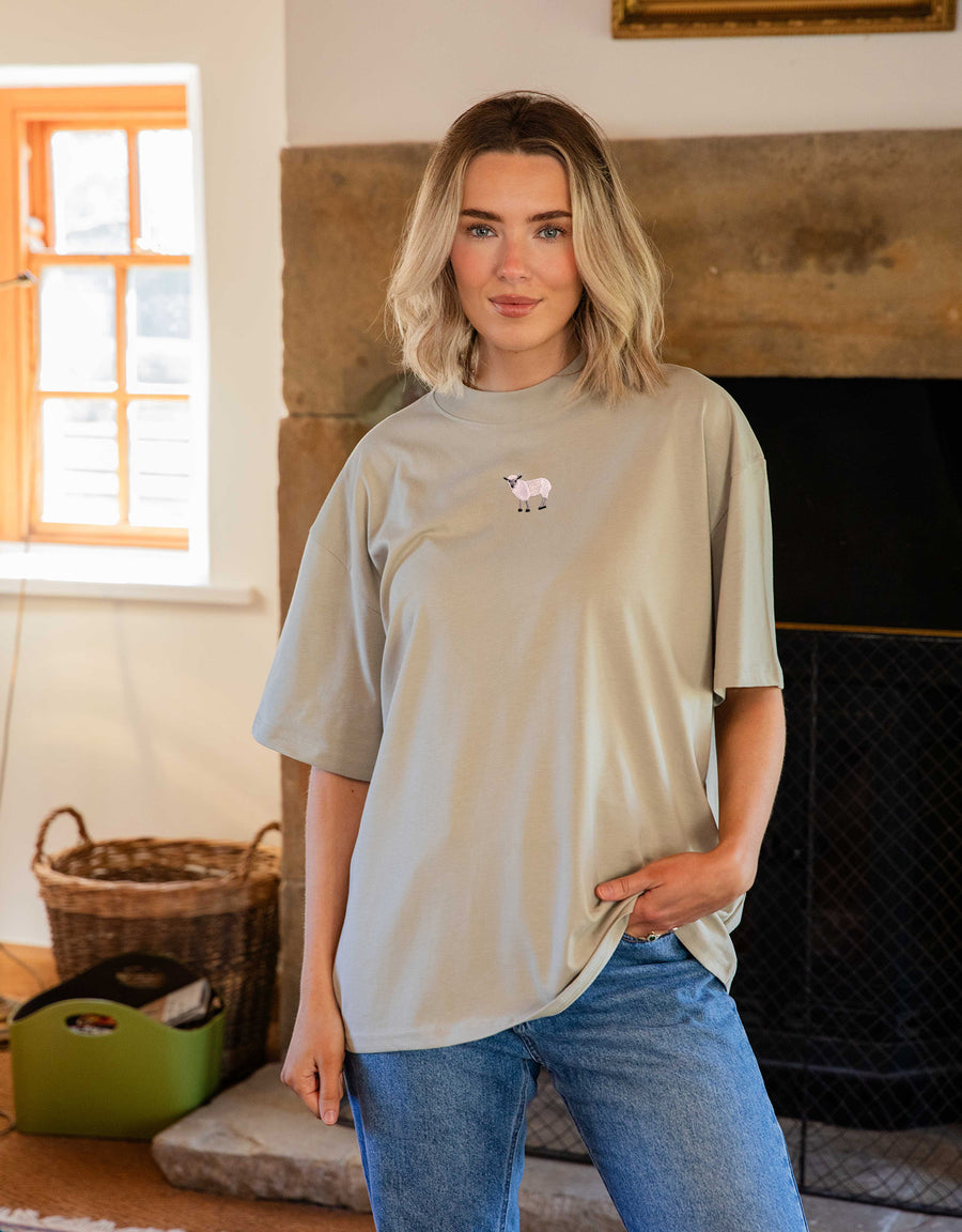 Sheep Embroidered Unisex Oversized Tee
