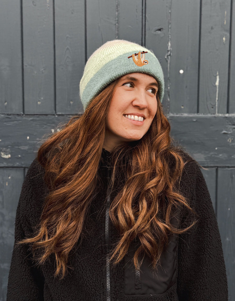 Sloth Embroidered Tonal Beanie