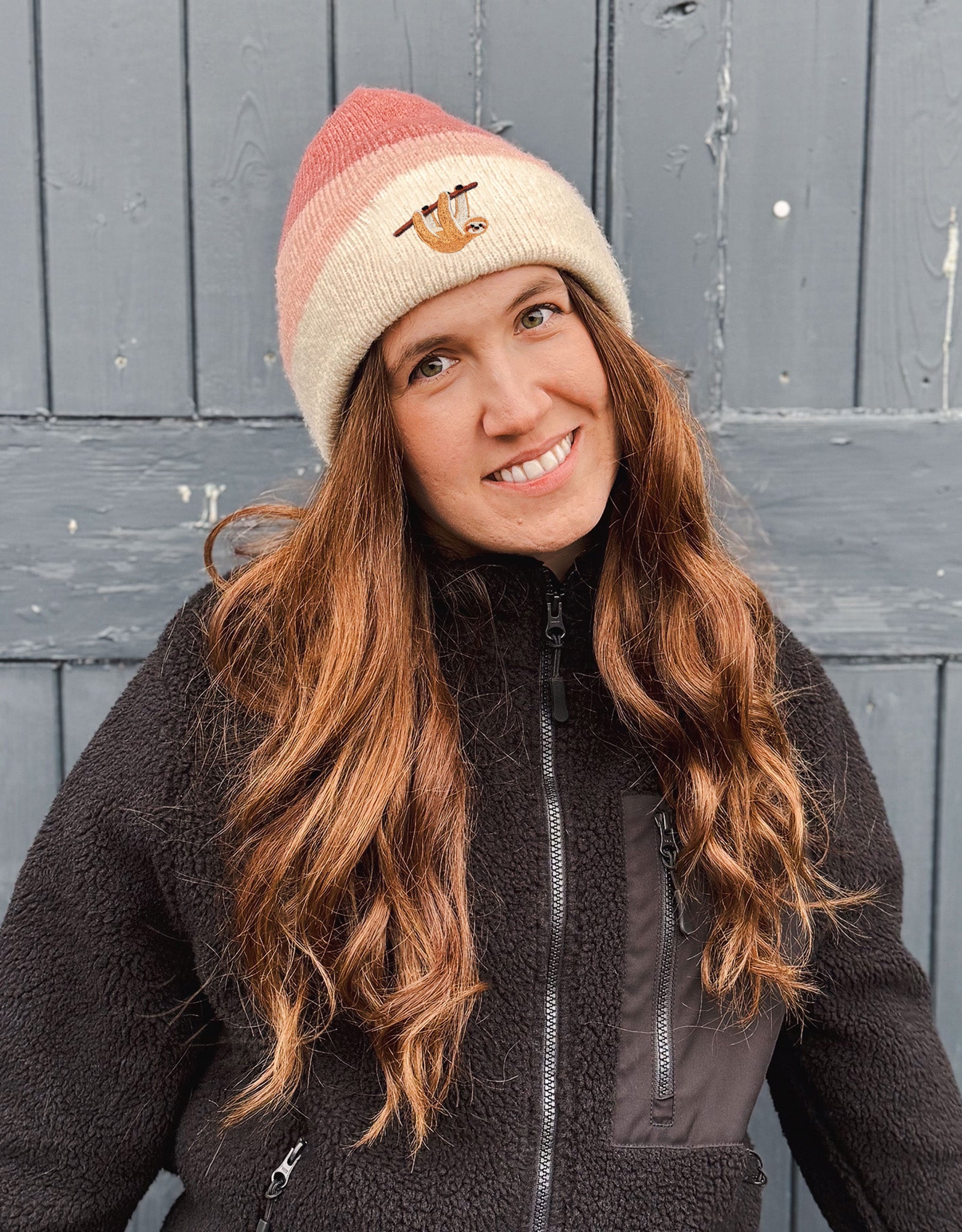 Sloth Embroidered Tonal Beanie