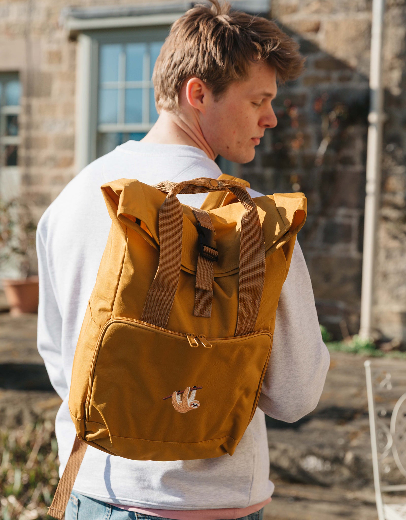 Sloth Embroidered Fold-Top Backpack