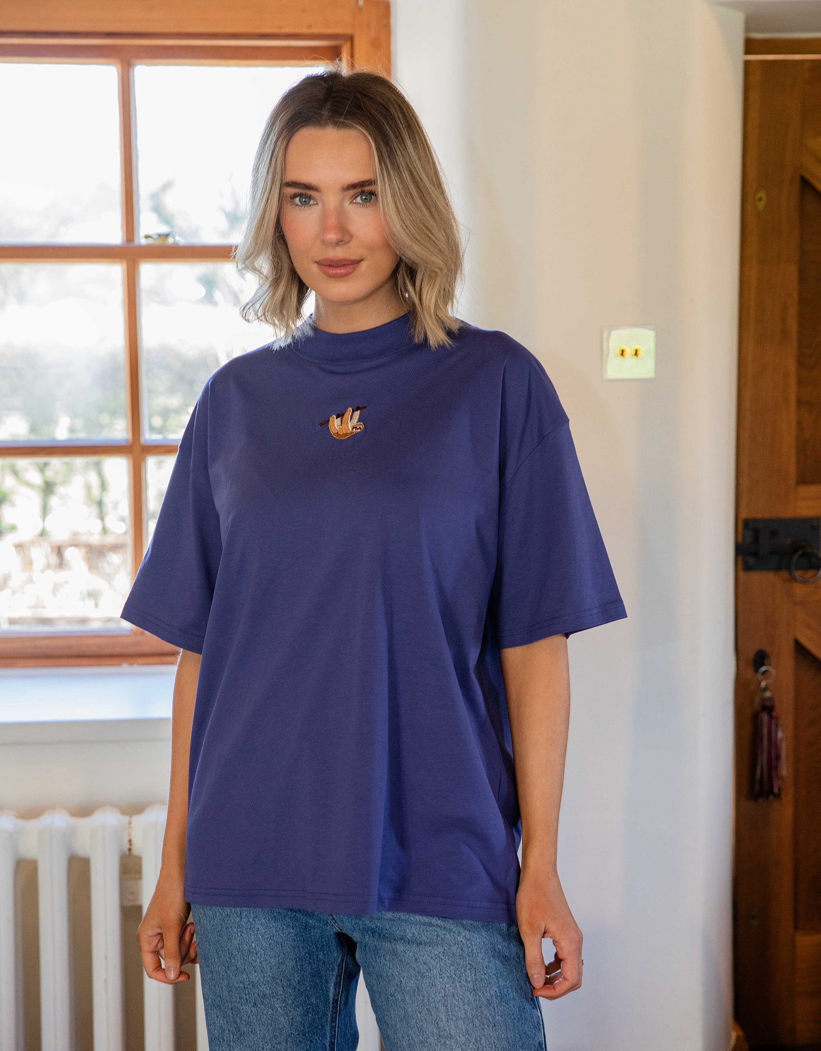 Sloth Embroidered Unisex Oversized Tee