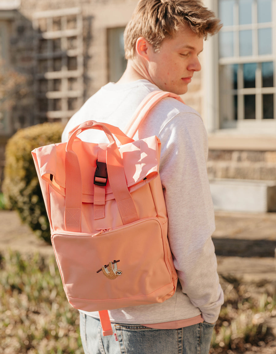 Sloth Embroidered Fold-Top Backpack