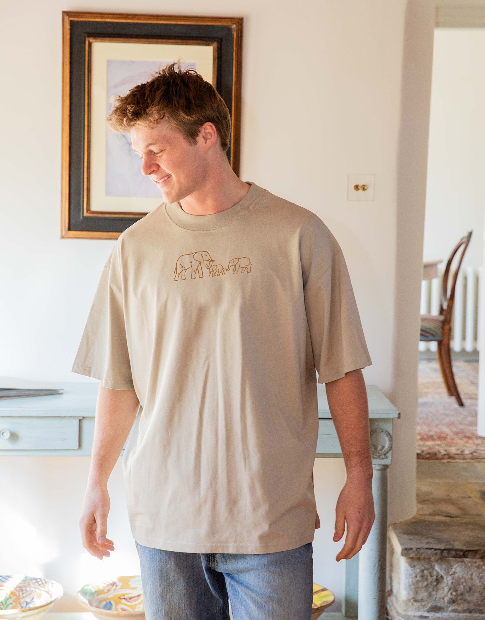 Family of Elephants Embroidered Unisex Oversized Tee