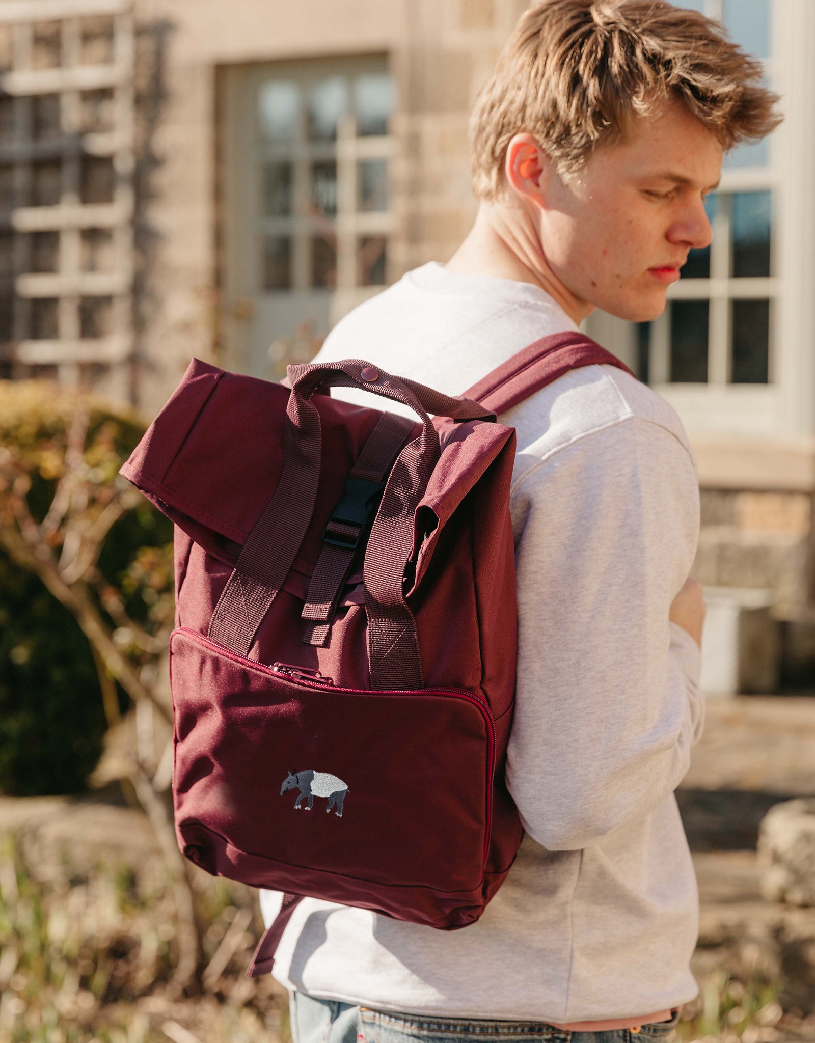 Tapir Embroidered Fold-Top Backpack
