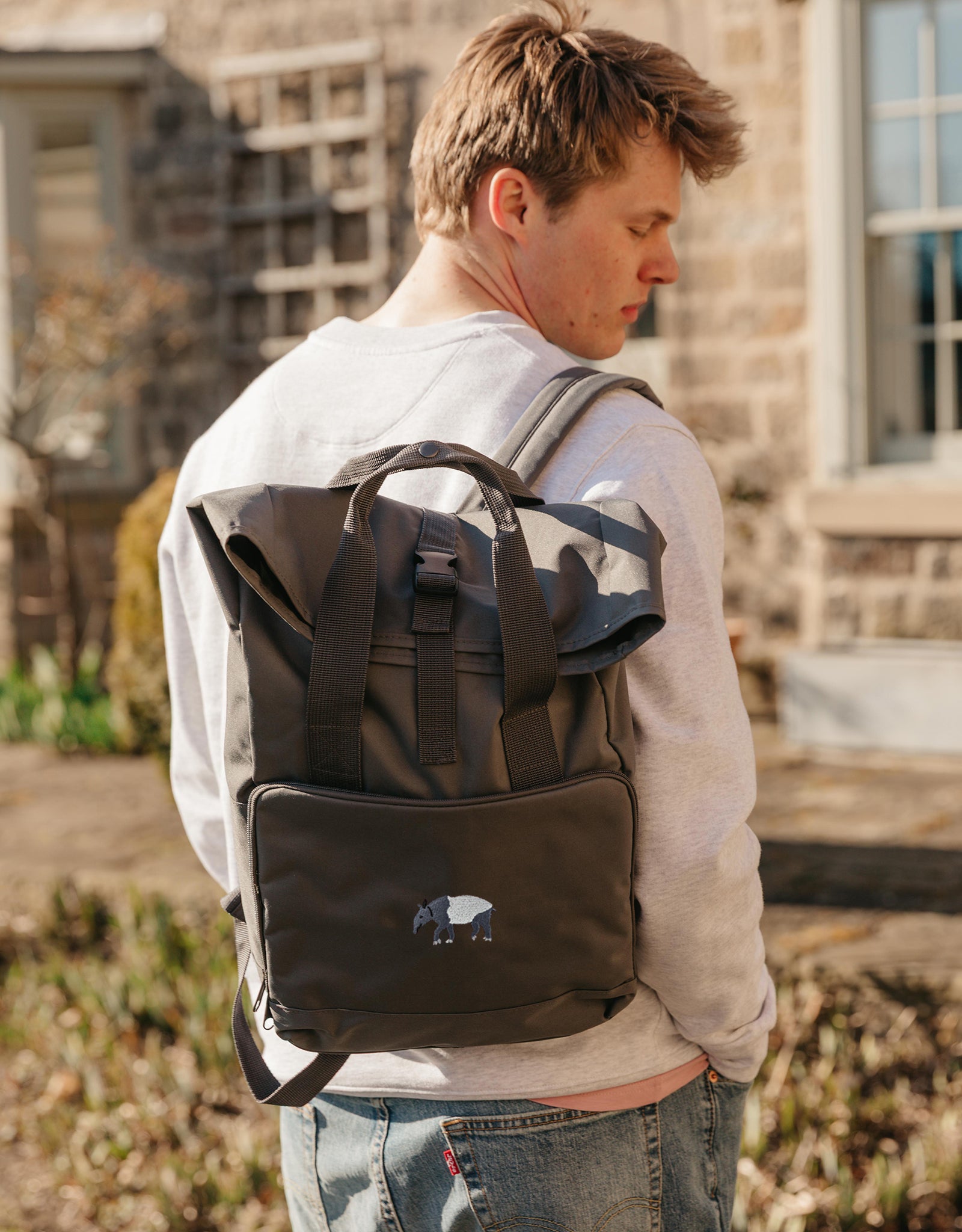 Tapir Embroidered Fold-Top Backpack