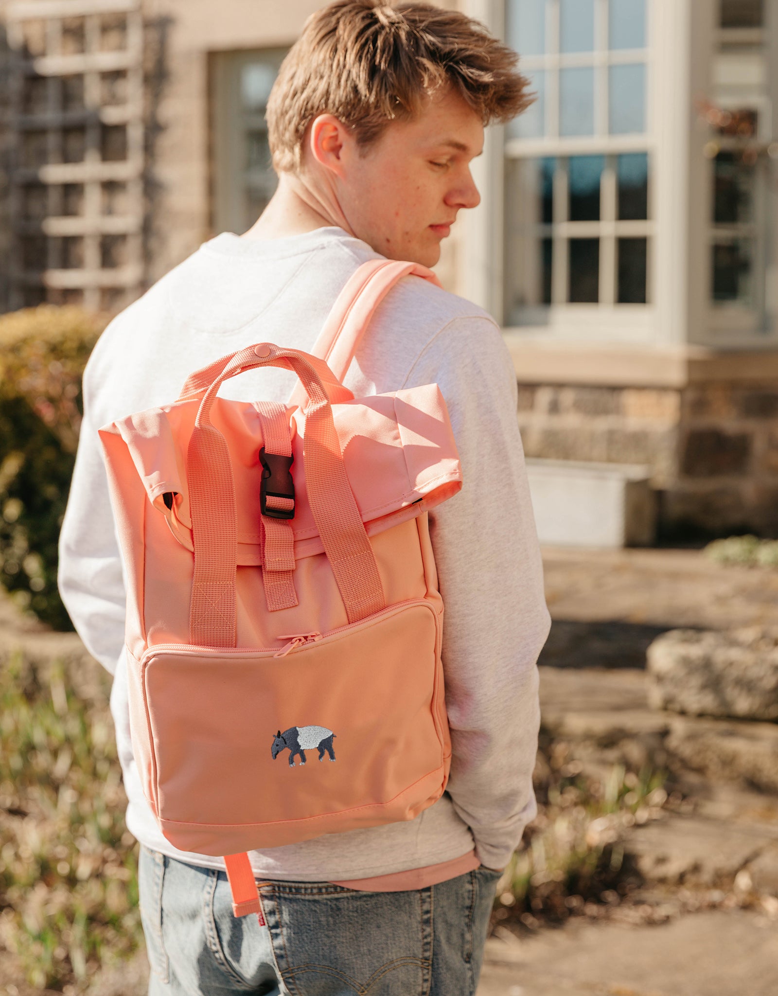 Tapir Embroidered Fold-Top Backpack