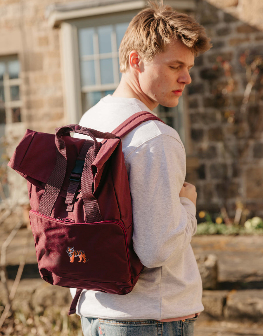 Tiger Embroidered Fold-Top Backpack