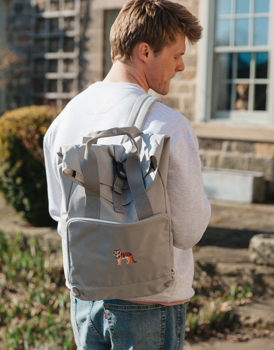 Tiger Embroidered Fold-Top Backpack