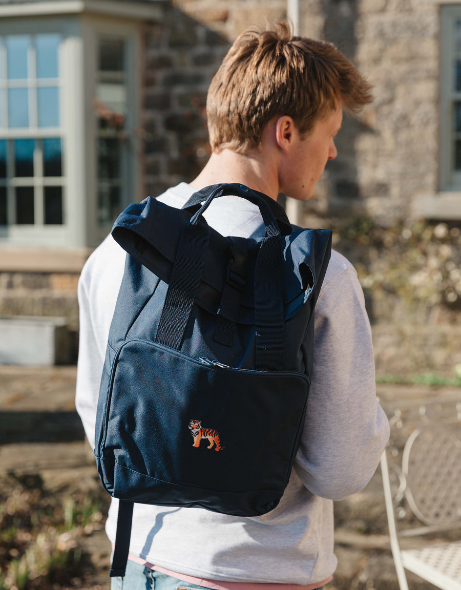 Tiger Embroidered Fold-Top Backpack