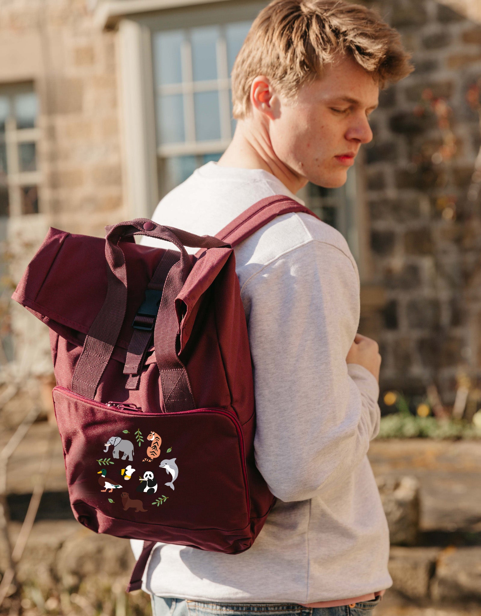 World Of Animals Embroidered Fold-Top Backpack