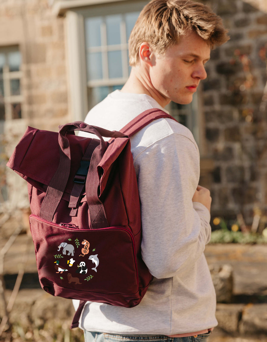 World Of Animals Embroidered Fold-Top Backpack