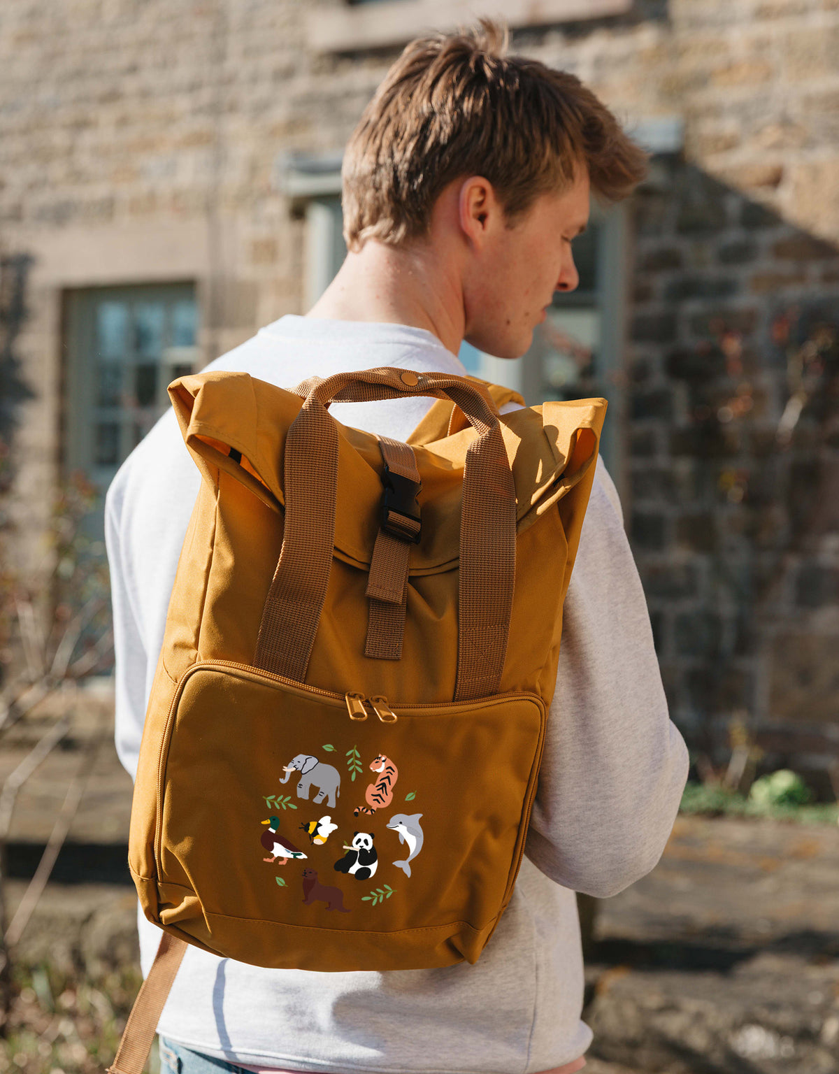 World Of Animals Embroidered Fold-Top Backpack