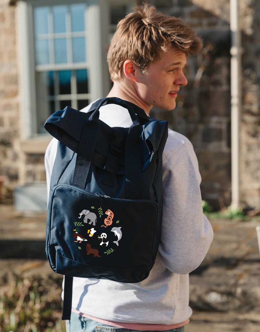 World Of Animals Embroidered Fold-Top Backpack