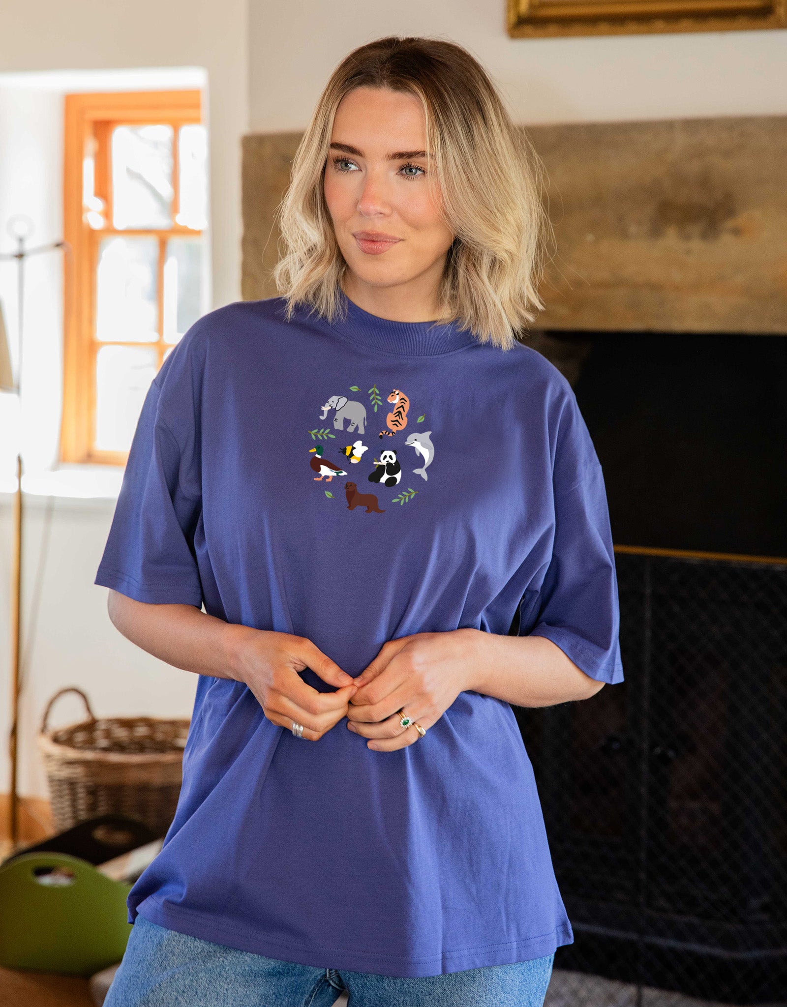 World Of Animals Embroidered Unisex Oversized Tee