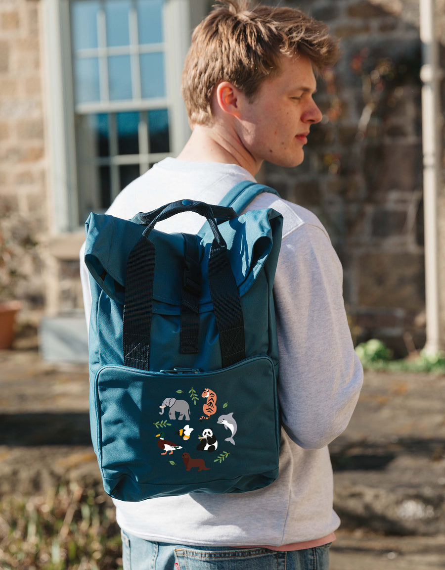 World Of Animals Embroidered Fold-Top Backpack