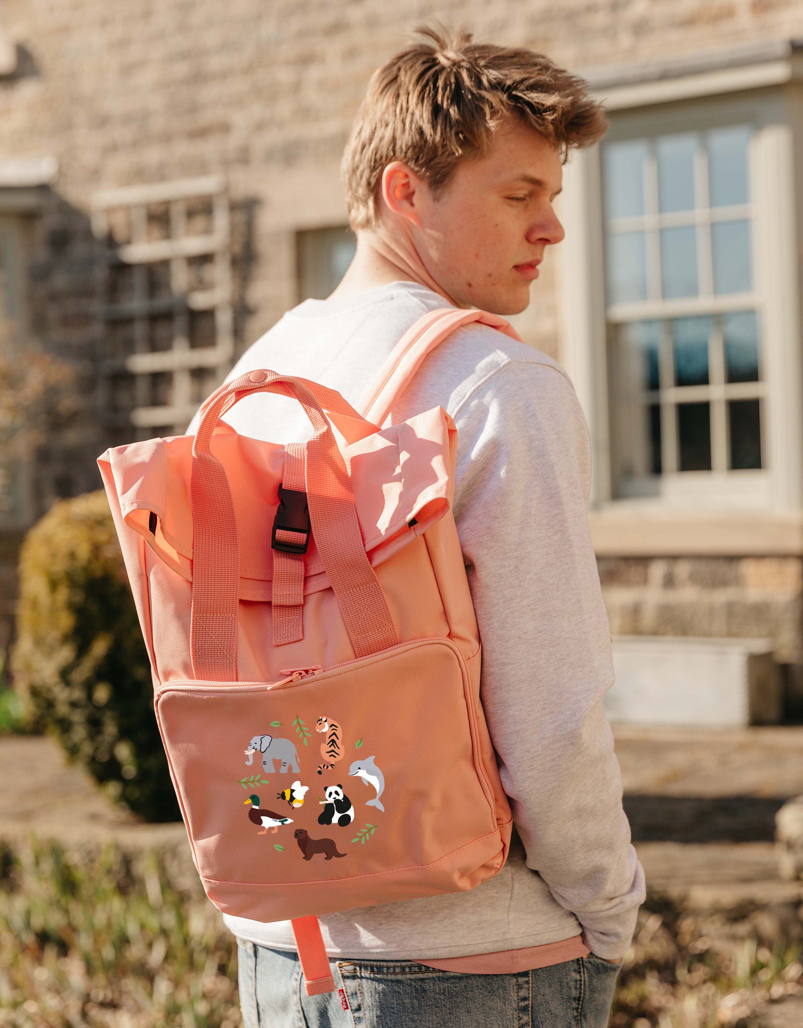 World Of Animals Embroidered Fold-Top Backpack